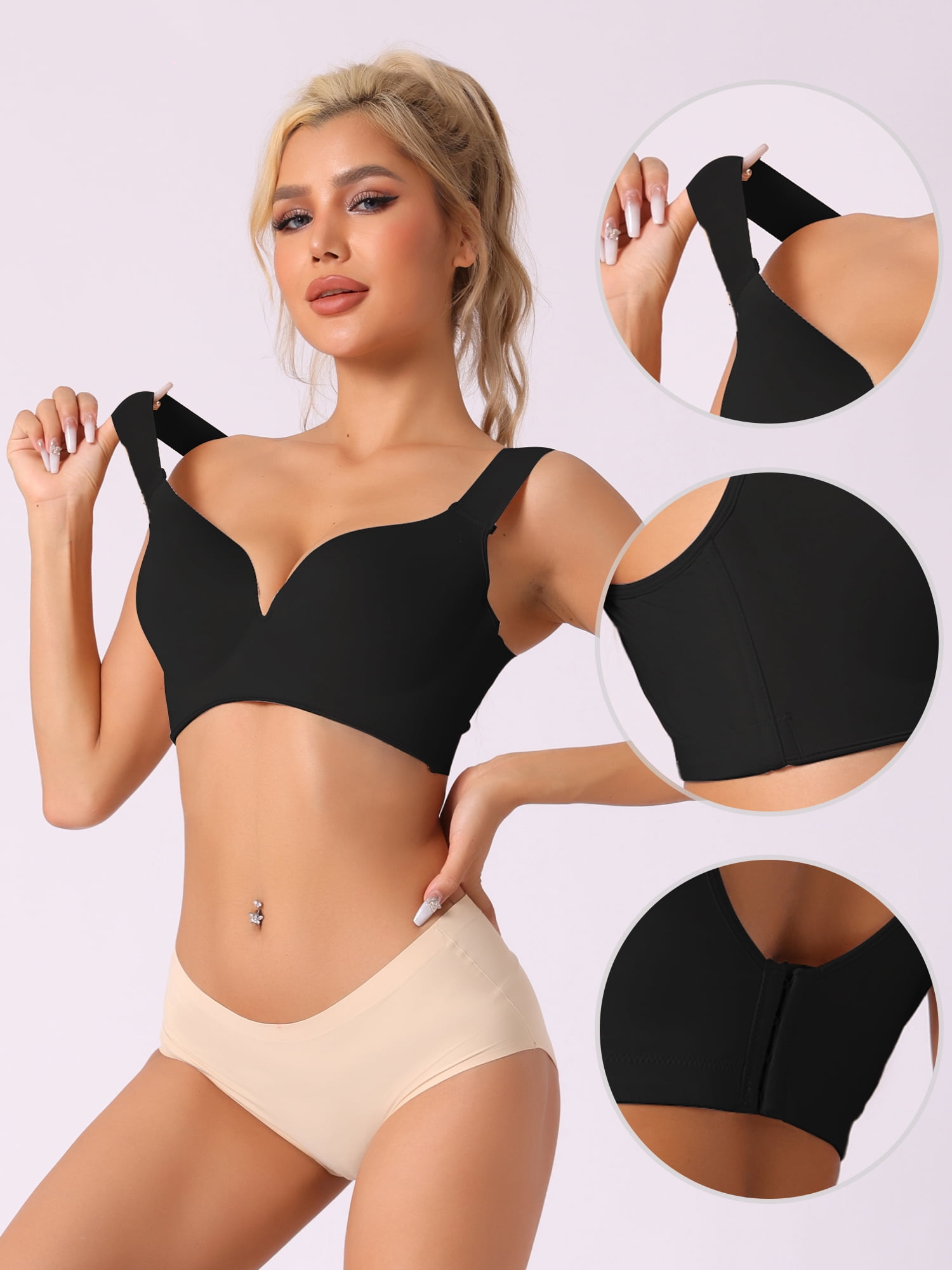 Unique Bargains Women's Lingerie Full Coverage Bustier Vest Bra Black 85/38E