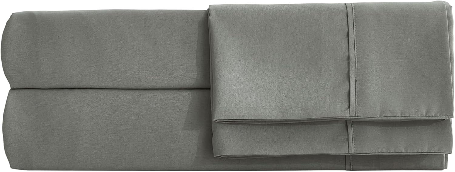 Chezmoi Collection 4-Piece Stone Washed Full Sheet Set, Rayon Derived from Bamboo & Polyester Blended, Breathable & Cooling 15-Inches Deep Pocket Sheets & Pillowcases Set, Dark Gray