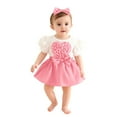 thumbnail image 3 of Valentines Baby Girl Outfit Short Sleeve Heart Embroidery Romper Tutu Dress with Bow Headband Set Cute Baby Girl Outfit Baby Girl Outfits 0-3 Months, 3 of 9