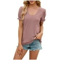 thumbnail image 5 of lmcalzta Womens Tops Puff Short Sleeve Crewneck T Shirts Spring Summer Casual Solid Color Tees Blouses, 5 of 6