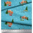 thumbnail image 1 of Soimoi Velvet Fabric House,Tree & Car Transport Printed Craft Fabric by the Yard 58 Inch Wide, 1 of 3