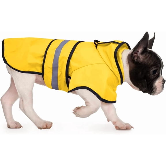 SIMDOO Dog Raincoat Jacket Reflective Adjustable Hooded Pet Poncho Rain Coat with Leash Hole for Small to X-Large Dogs Yellow - XL