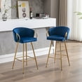 thumbnail image 3 of 2PCS 26-Inch Bar Stools with Chrome Footrest - Luxurious Velvet Fabric, Golden Legs, Simple High Bar Stool Design for Stylish Home Decor-Blue, 3 of 9