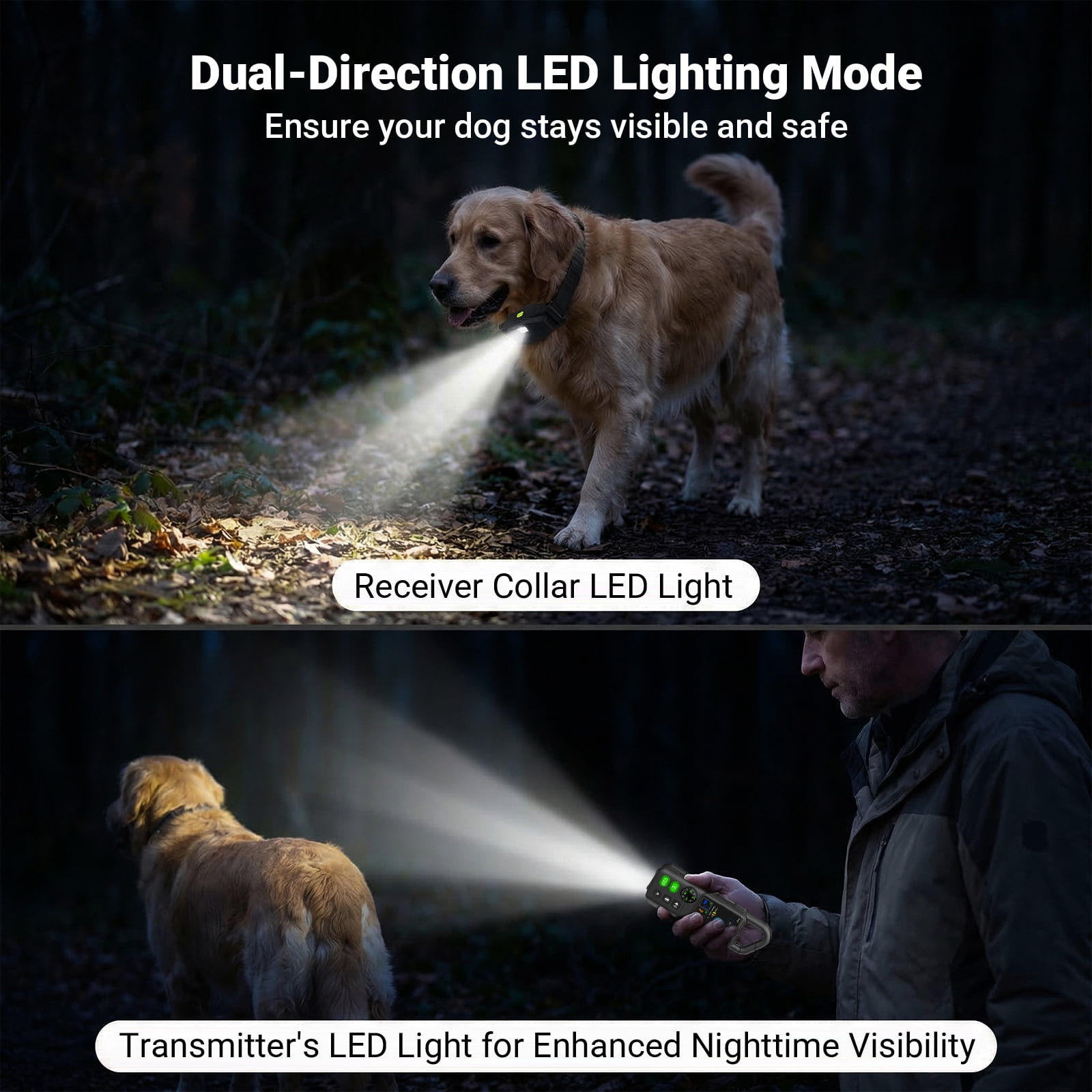 Wireless Dog Fence System with 4 Modes Training Collar + Light, Adjustable Beep + Vibration + Shock Collar for 2 Dogs, Waterproof Rechargeble Dog Electric Fence
