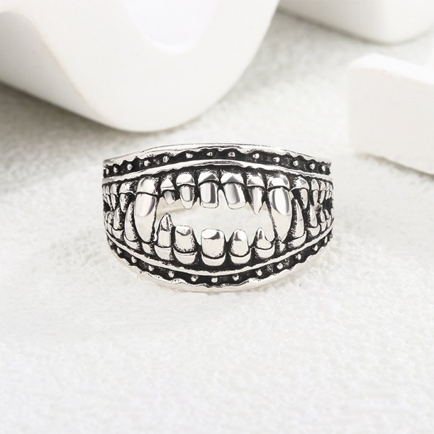 Anillos ajustables de Plata de Ley 925 para hombres y mujeres, joyería apilable de boda, monstruos, colmillos