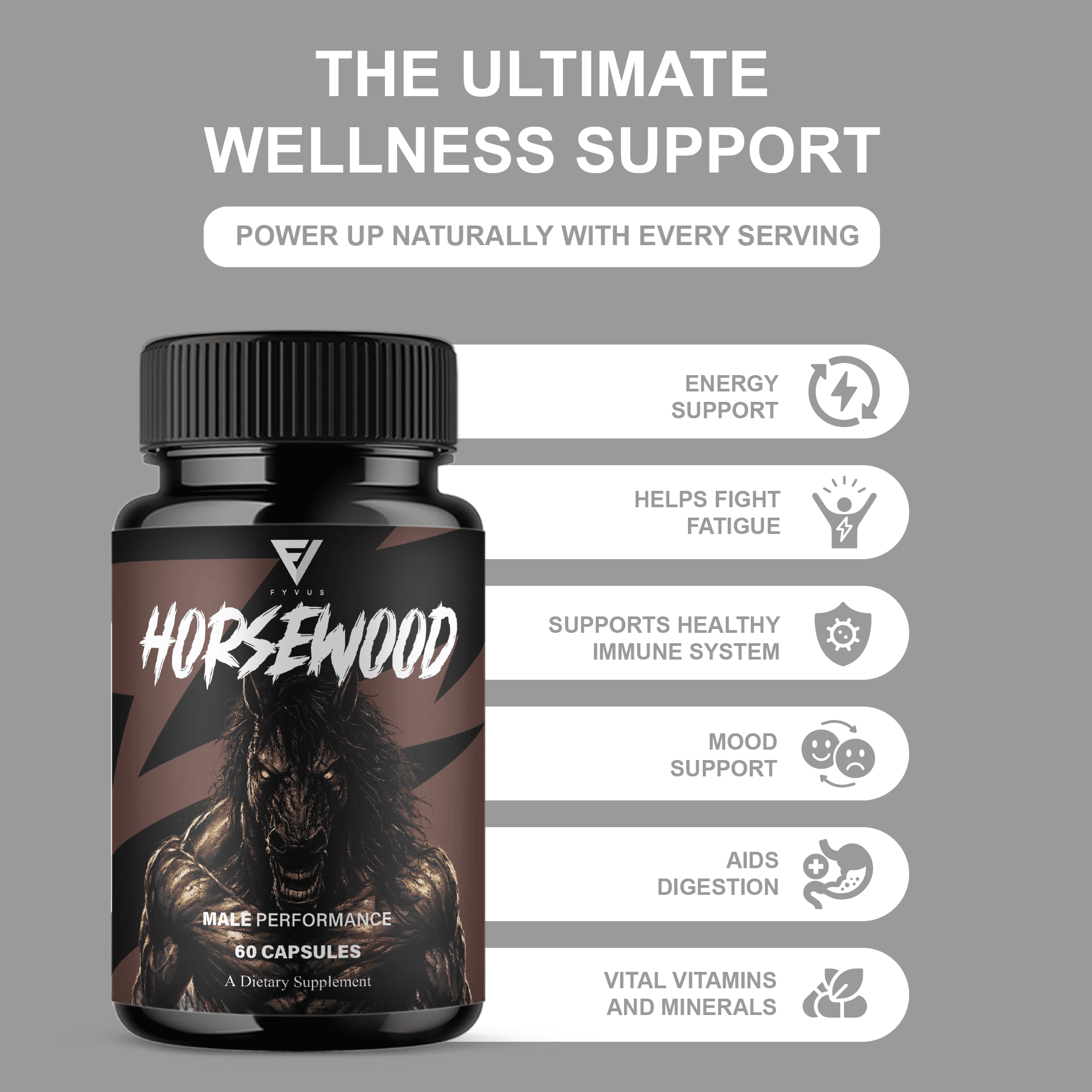 (5 Pack) Horsewood Male Support Supplement, Horse Wood Male Pills (300 Capsules)