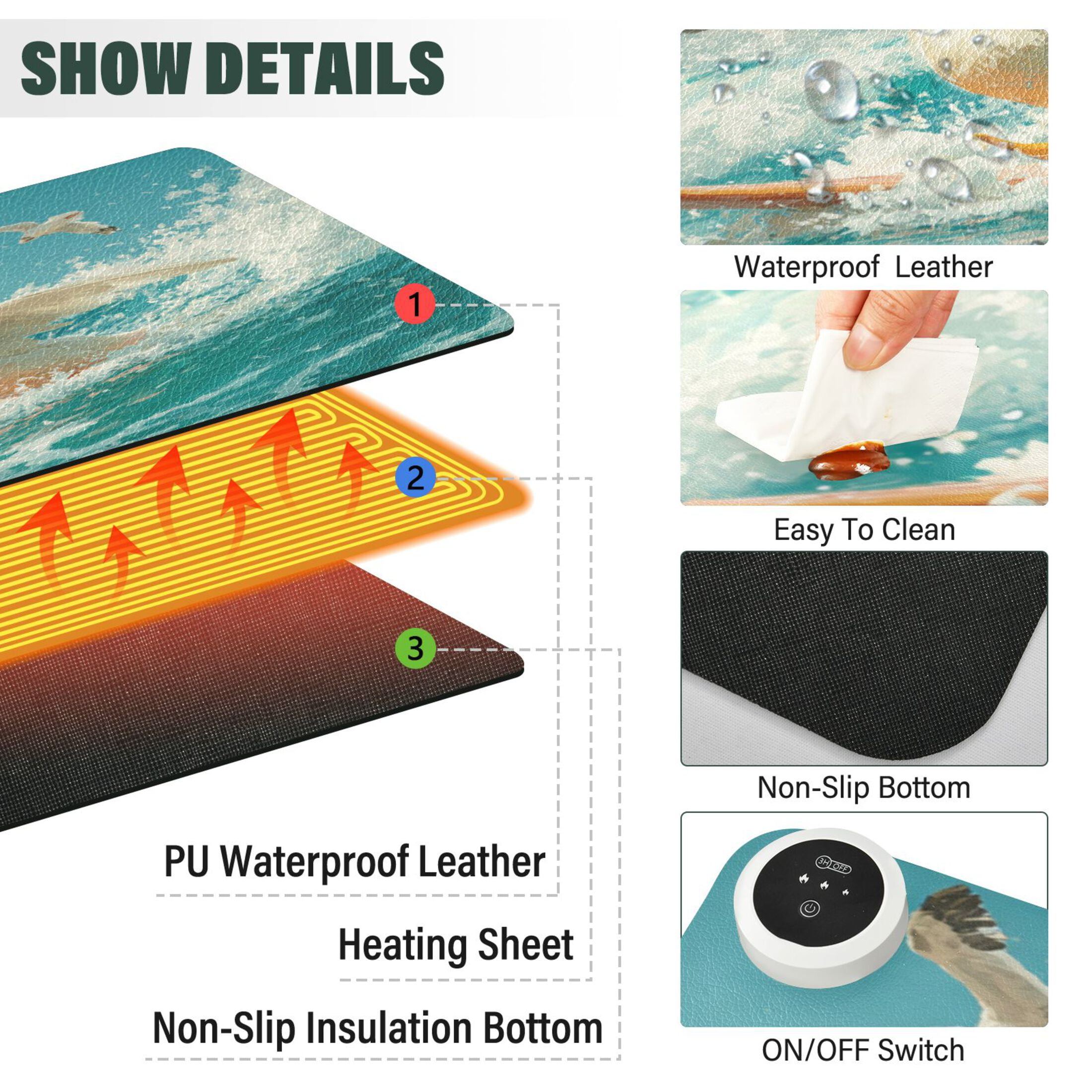 Wobogo White Duck Heated Mouse Pad Extra-Large Desk Mat With 3 Heating Levels and 3-hour Auto Shut-Off Protection Ideal for Computer Keyboards Home Office Hand-warming Essential 31.5in × 13in