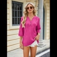 thumbnail image 4 of Blusas Elegantes e Informales para Mujer, Camisetas de 3/4 con Cuello en V y Puños Fruncidos. Rosa Roja M, 4 of 10