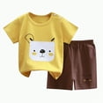 thumbnail image 4 of TOWED22 Toddler Baby Boy Summer Outfit Short Sleeve Letter Print T Shirt Top Joggers Casual Shorts 2Pcs Clothing Set(Yellow,6-12 M), 4 of 9