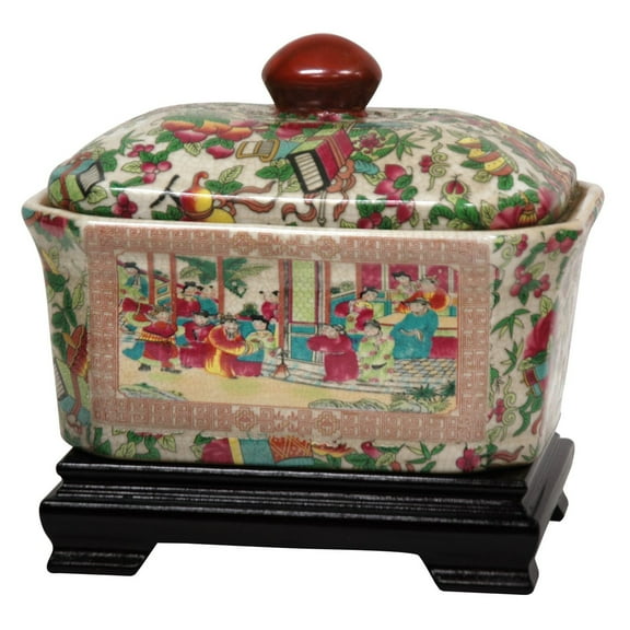 Oriental Furniture 8" Rose Medallion Porcelain Covered Jar, decorative item, Decoration, oriental design, any occasion, any room