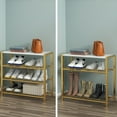 thumbnail image 5 of Yusong Shoe Rack, 4 Tier Shoe Organizer Storage for Closet Entryway, Narrow Slim Metal Shoe Shelves with Industrial Wooden Top, Gold and White, 5 of 9