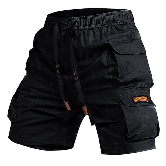 Fgvctg Men's Cargo Shorts Casual Stretch Cargo Short Trendy Regular Fit Elastic Waistband Summer Beach Workout Pant Waistband Lightweight Drawstring Shorts with Pockets,Black,S