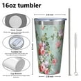 thumbnail image 4 of 16oz Tumblers Pioneer Flower Floral Print Pattern Stainless Steel Vacuum Insulated Double Wall Travel Tumbler Cups Mug with Lid and Straw,Cleaning Brush for Coffee,Tea, 4 of 4