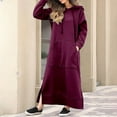 thumbnail image 2 of Hueook Sweatshirt Dress Fall Dresses for Women 2025 Women's Fashion Round Neck Winter Warm Color Long Sleeve Pocket Long Dress Wine L, 2 of 6