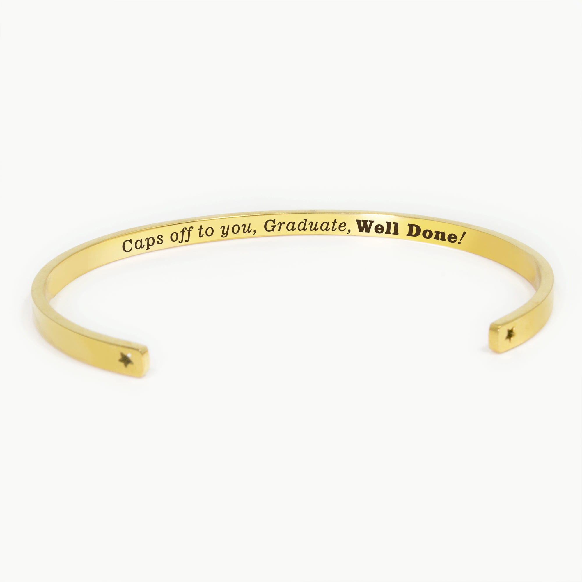 "Caps off to you…" Gold Stainless Steel Graduation Theme Hidden Message Gift for Her Cuff Bracelet with Gift Set