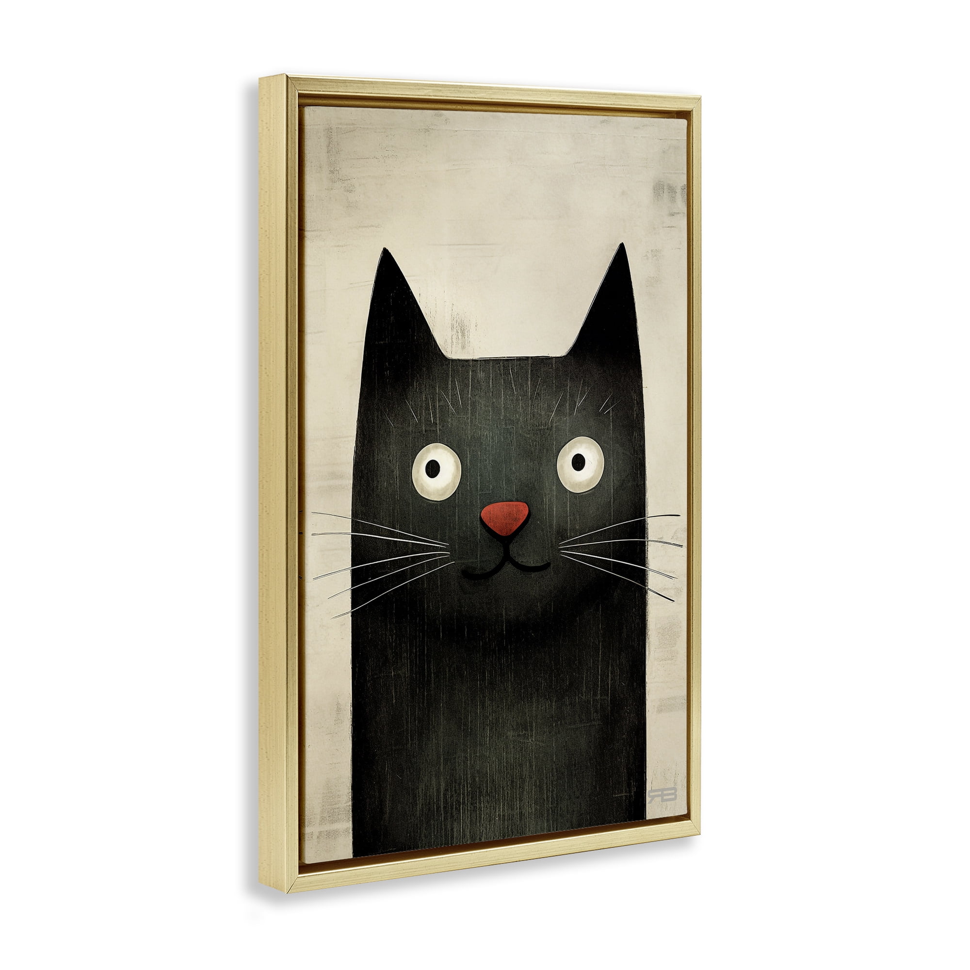 Stupell Industries Smiling Black Cat Animals & Insects Painting Gold Floater Framed Canvas Art Print Wall Art, 21 x 31