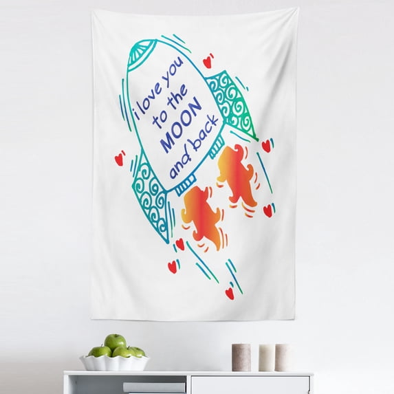 I Love You Tapestry, Rocket Going to Space Galactic Motivation up to Stars Happiness Print, Fabric Wall Hanging Decor for Bedroom Living Room Dorm, 5 Sizes, Orange Turquoise, by Ambesonne