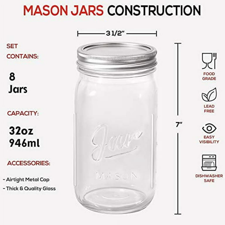 Mason jar 5oz 8oz 25oz 32oz Wide Mouth Glass Canning Jar Metal Airtight Lid  factory and manufacturers