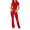 Red, variant on LYMAYTER Casual Outfits for Women Cozy 2 Piece Lounge Set Short Sleeve Crop Top Fold Over Flare Pants