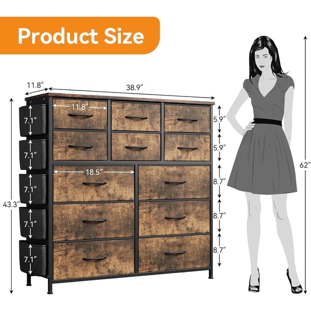 Dormitorio moderno cómoda: 12 - cajón almacenamiento organizer con fabric, sturdy metal frame, wood tabletop y easy - pull handles para hallway entrada
