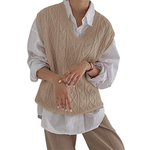 Sherrylily Women V Neck Sweater Vest Oversized Loose Knit Cable Sleeveless Sweater
