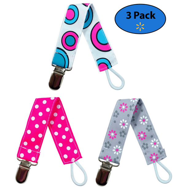 EliteBaby Pacifier Clip Holder for Girls, 3 Pack Teething Toys
