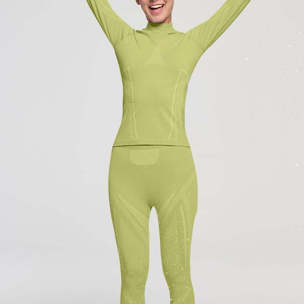 Conjuntos de ropa interior térmica para mujer, de invierno, cuello redondo, ajustados, para deportes de esquí, transpirables, de color sólido, que mantienen el calor, conjuntos de ropa interior térmic