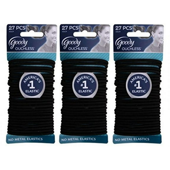 Goody Ouchless Elastic Thick, Black, 27 Count - 3 Packs