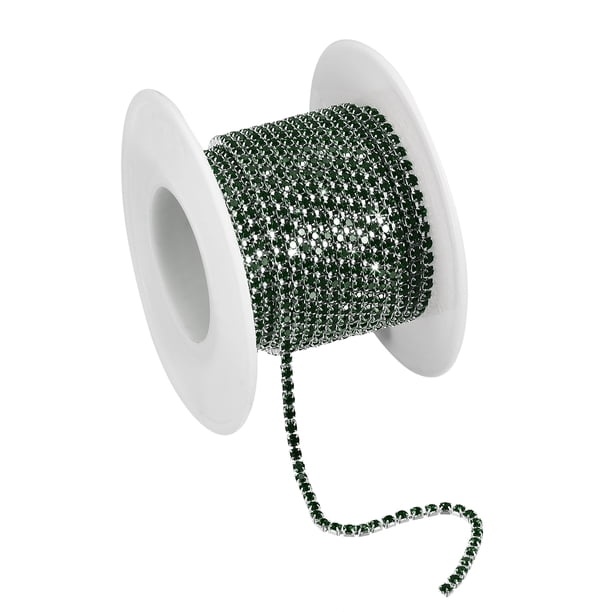 Cadena de Cristal Imitación Diamante 5.5 Yardas 2mm Unique Bargains Plata Verde Oscuro