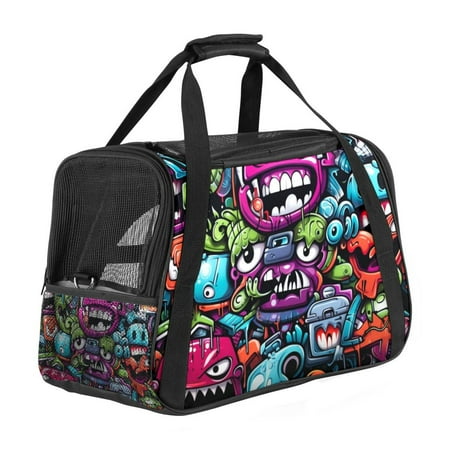 Graffiti Premium Fabric Dog Carrier - 17x10x11.8 in Pet Bag with 900D Oxford Cloth  Sherpa Base  and Nylon Webbing - Comfortable and Convenient Travel Tote for Small and Medium Pets