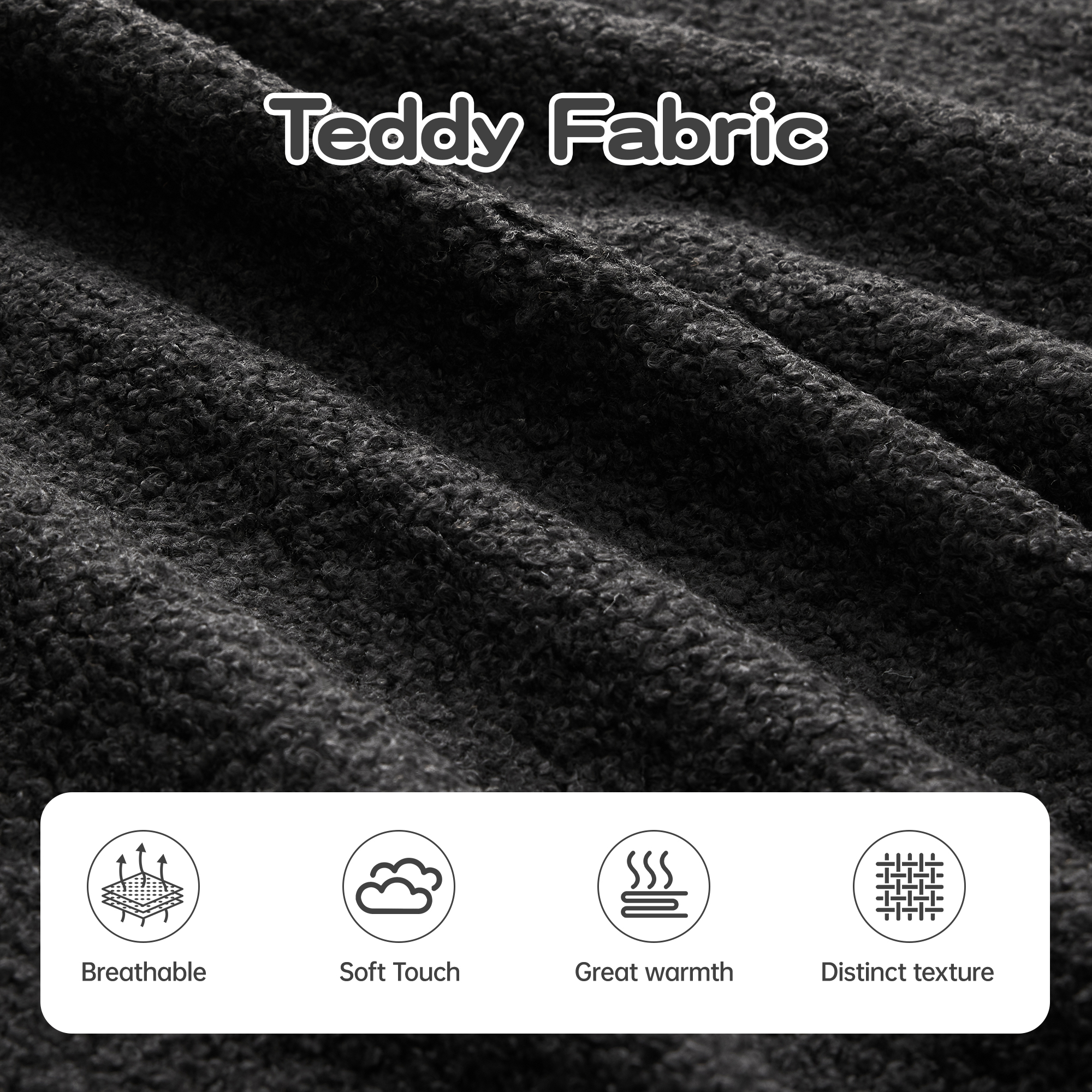 106" Teddy Fabric No Assembly 32D Boneless Sofa, Comfy Couch with L-Shaped Chaise for Living Room, Black