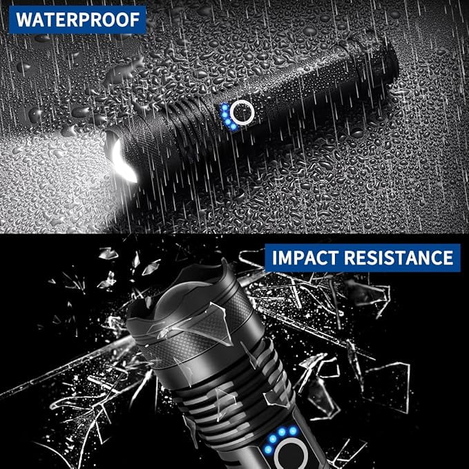 Rechargeable Flashlights 90,000 High Lumens - 2 Pack, Super Bright LED Flash