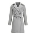 thumbnail image 4 of Olyvenn Belted Lapel Long Overcoat Women's Plus Size Loose Female Outwear Womens Autumn And Winter Lapel Woolen Cloth Coat Trench Jacket for 2022 Women Tops Gray L, 4 of 6