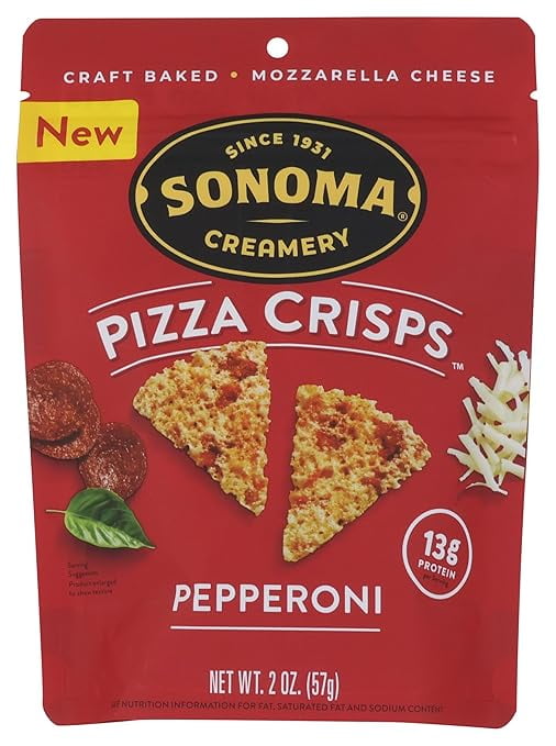 Sonoma Creamery Pizza Crisps, Pepperoni,| Savory Snack Cracker | High Protein | Low Carb | Gluten Free | Wheat Free |Keto Friendly, 2 oz (Pack of 12)