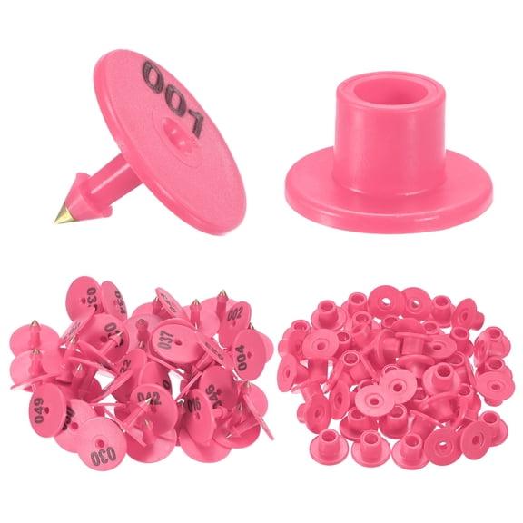 50-Pack Cattle Ear Tags 001-050 Number, Plastic Round Livestock Ear Tags for Cows/Sheep/Cattle/Pig [Rose Red]