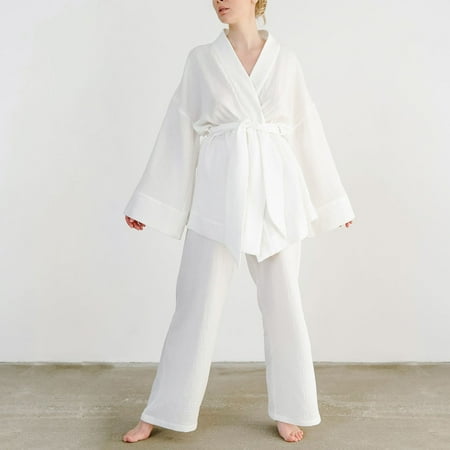 

Aueoe Womens Robes Long Loungewear For Women Women s Long Sleeved Loose Rousers Crepe Women s Solid Color Nightgown Housewear Pajama Suit Clearance