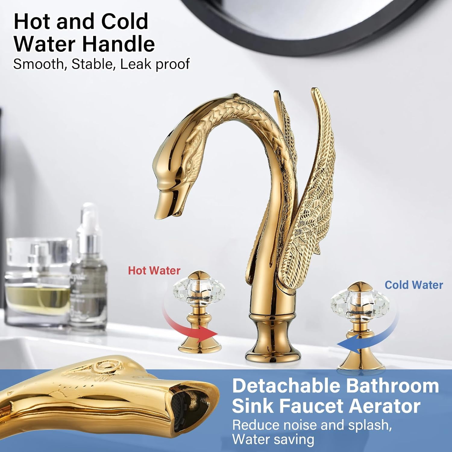 Widespread Golden Swan Style Bathroom Sink Faucet Deck Mount Sink Mixer Tap