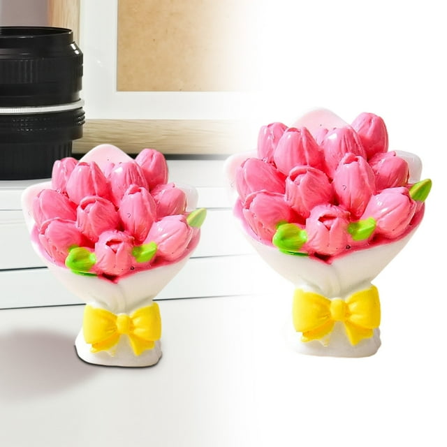 Jkkant Mini Resin Flower Bouquet Figurines, Cute Small Artificial Flower Crafts for Desktop, Tabletop & Home Decoration