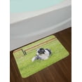 thumbnail image 2 of English Sheepdog Bath Mat, Adult Bobtail Picture Resting on the Green Flowery Grass, Plush Bathroom Decor Mat with Non Slip Backing, 29.5" X 17.5", Apple Green and Multicolor, by Ambesonne, 2 of 2