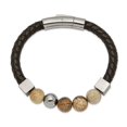 thumbnail image 2 of Primal Steel Stainless Steel Polished with Brown Jasper Black Leather 8 Inch Bracelet, 2 of 2