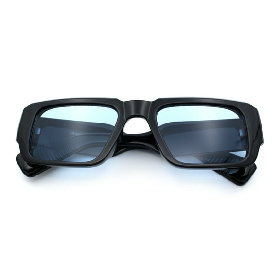 Mod Thick Plastic Minimal Plastic Retro Fashion Sunglasses Black - Blue