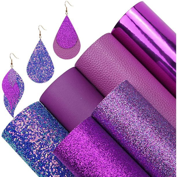 Multicolour Purpler Chunky Glitter Fabric Leather Twill Backing For Bows Earring  Bags DIY Material F0129
