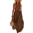 thumbnail image 3 of Yangnuo Women's Collared Sleeveless Button Front Maxi Dress Ladies Solid Color A-Line Casual Shirt Dress Brown M, 3 of 6