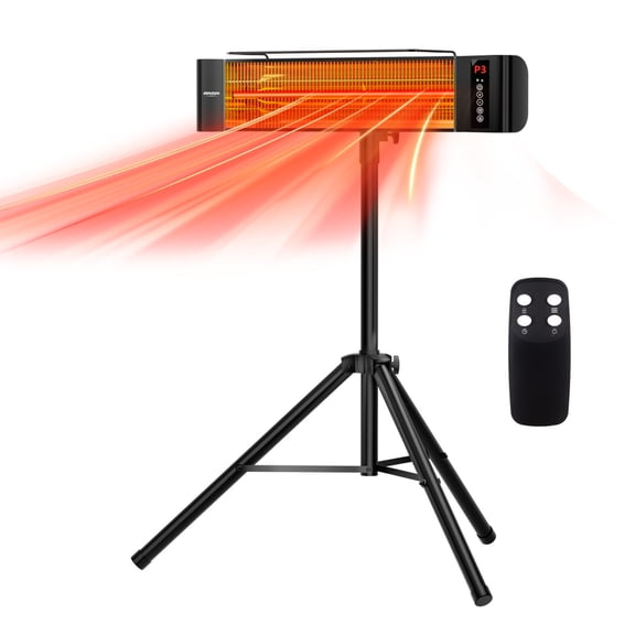 VINGLI 1500W Outdoor Electric Heater, Patio Freestanding/Wall-mounted Heater with Remote Control, 12H Timer, Adjustable Heights, 3 Modes, 3s Instant Heating for Indoor Outdoor Backyard Garage