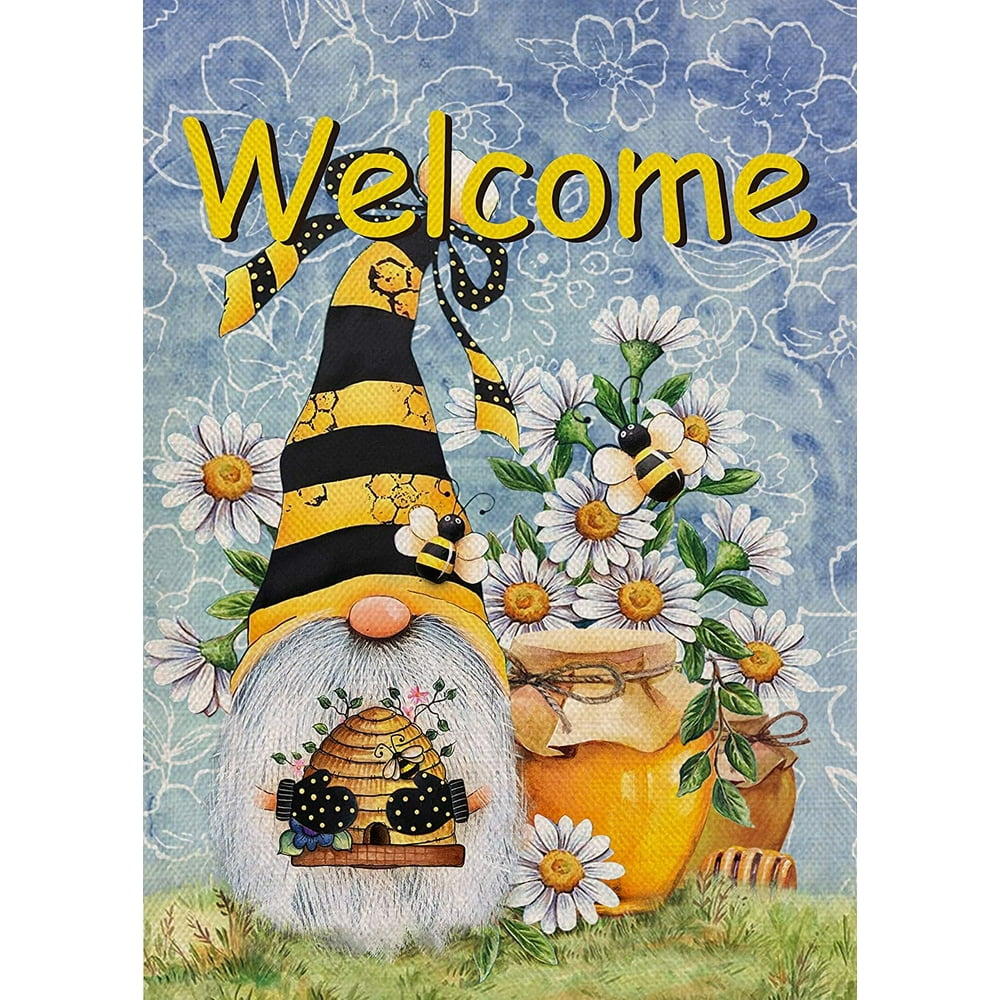 Honey Bee Gnome Garden Flag, Spring Summer Yard Outdoor Home