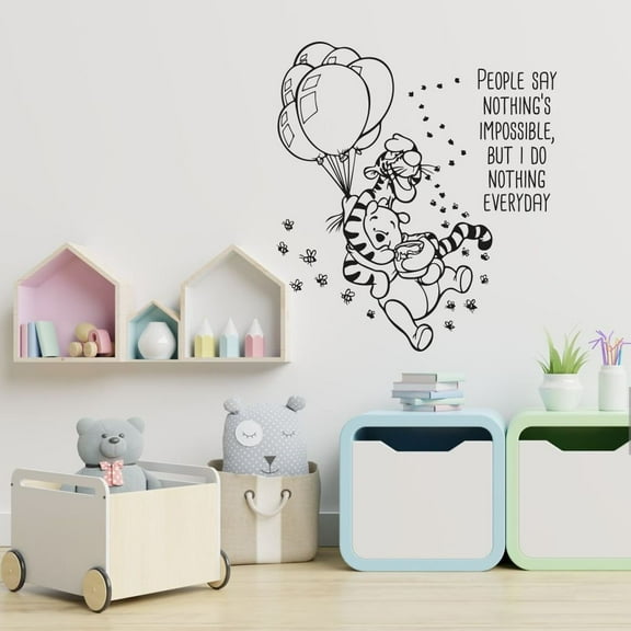 People Say Nothing's Impossible, But I Do Nothing Everyday Tigger And Pooh Vinyl Wall Sticker Decal Art Décor Home Room Kids Room Boys Girls Room Pooh Lover Living Room Decoration Size (20x20 inch)