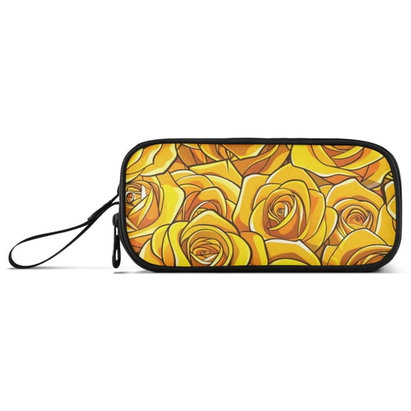 Yellow Roses Pencil Case Stationary Holder Pen Bag Pencil Pouch Tool Organizer 3 Compartments