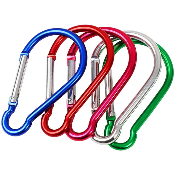 5 Pcs Outdoors Camp Aluminum Alloy Clip Hook Carabiner Blue Silver Tone Red 4"