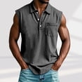 thumbnail image 2 of KeShDi Muscle Shirts for Men Cap Sleeve Casual Trendy Button Lapel Hook Buckle Pocket T-shirt Short Sleeve Black M, 2 of 6