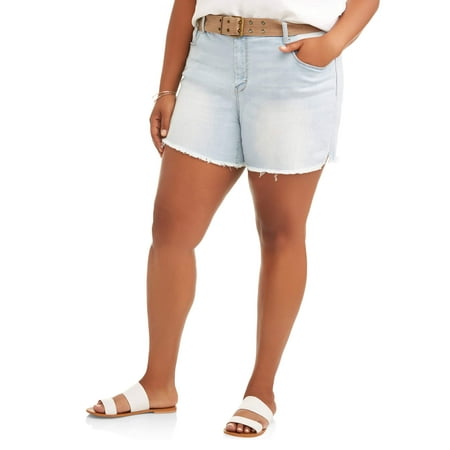 DH by Dollhouse Junior's Plus Belted Raw Fray Hem Boyfriend Short